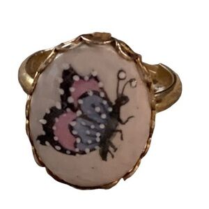 Butterfly Ring Hand Painted Adjustable Gold Tone Women’s Jewelry